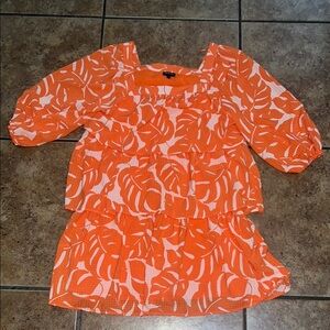 Who What Wear Orange and White Leaf Pattern Dress